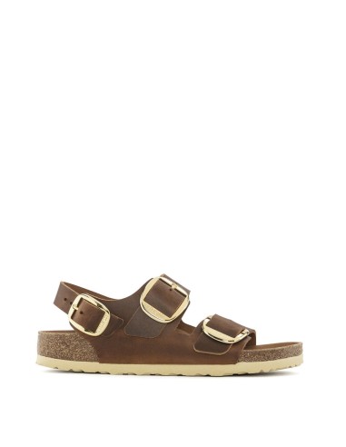 Birkenstock Womens Milano Big Buckle Narrow Sandal Oiled Leather Cognac pas cheres